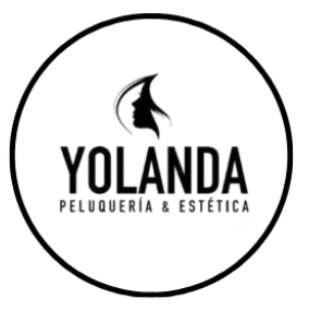 Logotipo de Peluquería & Estética Yolanda, con perfil femenino estilizado y texto en mayúsculas en color negro.